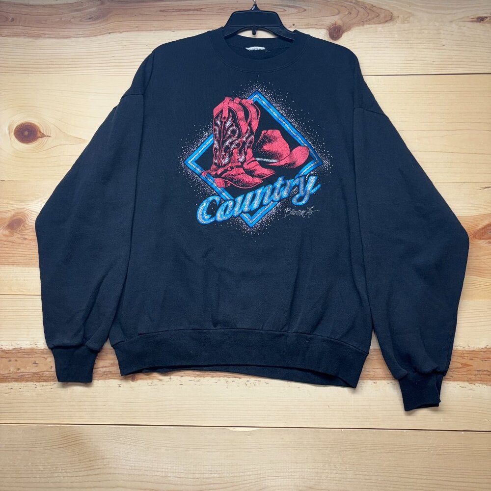 Vintage Country Music Sweatshirt Womens XL Oversized‎ Crewneck Cowboy Boots